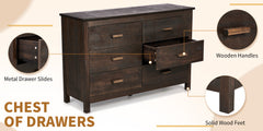 HAOYYE MDF Chest of Drawers with Solid Wood Veneer, Double Row Six Drawer Storage Cabinet for Bedroom and Living Room Organization