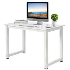 Haoyye White Desktop Computer Desk, P2 Particleboard with Steel Frame, Simple and Sturdy Workstation for Home Offices and Studies, Modern and Compact Design