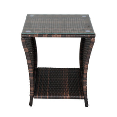 HAOYYE Rattan Side Table with Glass Top, Brown Gradient Wicker End Table with Iron Frame, Modern Square Accent Table for Patio Balcony Bedroom Living Room, Stylish & Easy Assembly, Indoor Outdoor Use