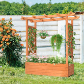 Haoyye Raised Garden Bed, Durable Teak Color Fir Wood Planter Box with Arched Lattice, Elegant and Easy-to-Assemble Planting Frame for Outdoor Gardens, Balconies, and Courtyards