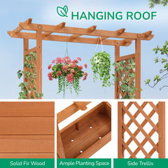 Haoyye Raised Garden Bed, Durable Teak Color Fir Wood Planter Box with Arched Lattice, Elegant and Easy-to-Assemble Planting Frame for Outdoor Gardens, Balconies, and Courtyards