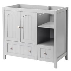 Haoyye Grey MDF Lacquered Bathroom Vanity Cabinet, Double Door and 2 Drawer Design, Decorative Molding, Modern and Durable Moisture-Resistant Storage Solution for Stylish Bathrooms