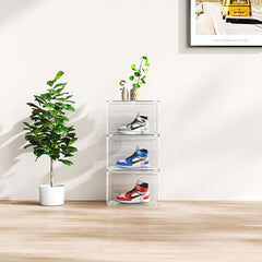 HAOYYE 3-Piece Large White Plastic Mesh Shoe Box Set Modular Design for Home Storage Durable Breathable Stackable Organizer Perfect for Closets Entryways and Shelves