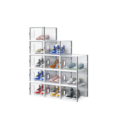 HAOYYE 12-Piece Medium White Plastic Mesh Shoe Box Set, Breathable Modular Stackable Organizer for Closet Entryway Under Bed Storage, Durable Home Storage Solution