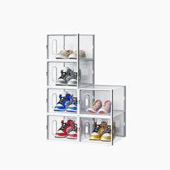HAOYYE 6-Piece White Plastic Mesh Shoe Box Set Medium Size Stackable Modular Storage Organizer for Closet Bedroom Entryway