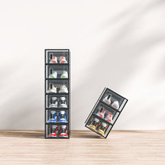 HAOYYE 6-Piece Small Black Plastic Mesh Shoe Box Set Modular Stackable Storage Containers Durable and Breathable Design Perfect for Home Organization and Closet Storage