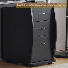 Haoyye PB Wood Computer Desk with One Door and Three Drawers, Portable, Sturdy, and Stylish Black Workspace for Home Offices, Small Apartments, and Dorms, Durable 15mm PB Wood for Long-Lasting Use