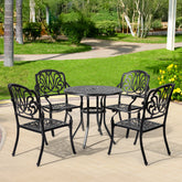 Haoyye Patio Chairs Set of 2, Stackable Outdoor Cast Aluminum Dining Chairs with Floral Pattern and Vintage Black Finish, Metal Armchairs for Backyard, Balcony, Deck, Porch or Poolside, Durable and Rust Resistant, No Cushion