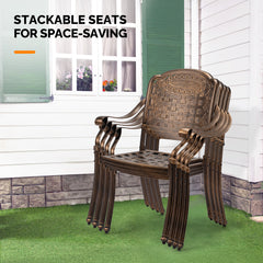 Haoyye Patio Chairs Set of 2, Stackable Outdoor Cast Aluminum Dining Chairs with Plaid Pattern and Vintage Bronze Finish, Weather Resistant Metal Armchairs for Balcony, Backyard, Deck, Porch or Poolside, No Cushion Included