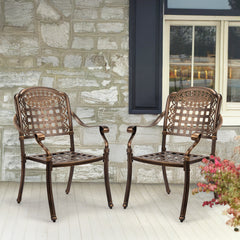 Haoyye Patio Chairs Set of 2, Stackable Outdoor Cast Aluminum Dining Chairs with Plaid Pattern and Vintage Bronze Finish, Weather Resistant Metal Armchairs for Balcony, Backyard, Deck, Porch or Poolside, No Cushion Included