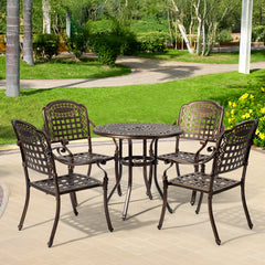 Haoyye Patio Chairs Set of 2, Stackable Outdoor Cast Aluminum Dining Chairs with Plaid Pattern and Vintage Bronze Finish, Weather Resistant Metal Armchairs for Balcony, Backyard, Deck, Porch or Poolside, No Cushion Included