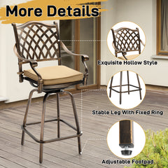 Haoyye Outdoor Swivel Bar Stools Set of 2, Cast Aluminum Patio Bar Height Chairs, All-Weather Bar Dining Chairs with Comfortable Grid Back and Durable Design, Ideal for Patios, Gardens, and Porches
