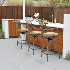 Haoyye Outdoor Swivel Bar Stools Set of 2, Cast Aluminum Patio Bar Height Chairs, All-Weather Bar Dining Chairs with Comfortable Grid Back and Durable Design, Ideal for Patios, Gardens, and Porches