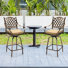 Haoyye Outdoor Swivel Bar Stools Set of 2, Cast Aluminum Patio Bar Height Chairs, All-Weather Bar Dining Chairs with Comfortable Grid Back and Durable Design, Ideal for Patios, Gardens, and Porches