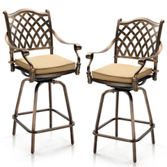 Haoyye Outdoor Swivel Bar Stools Set of 2, Cast Aluminum Patio Bar Height Chairs, All-Weather Bar Dining Chairs with Comfortable Grid Back and Durable Design, Ideal for Patios, Gardens, and Porches