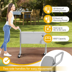 HAOYYE 80 Quart Rolling Outdoor Beverage Cooler Cart with Wheels Single Side Hinged Lid Twisted Leg Design Ice Chest Iron Body with Drainage Tube for Backyard Deck Patio Party Portable Insulated Drink Cooler for BBQ and Entertaining
