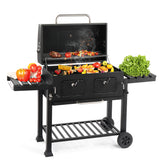 HAOYYE Charcoal Grill Outdoor BBQ Grill with Extra Large Cooking Area Dual Adjustable Charcoal Trays Front Fuel Access Doors Foldable Side Tables Wheels for Backyard Camping Picnic Party