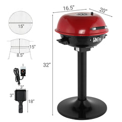 HAOYYE Electric BBQ Grill with Stand Portable Double Layer Grill for Indoor Outdoor Use 1600W Nonstick Removable Grill Plate Smokeless Electric Barbecue Cooker for Patio Balcony Kitchen Garden Parties Easy to Clean Red