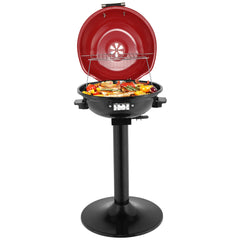 HAOYYE Electric BBQ Grill with Stand Portable Double Layer Grill for Indoor Outdoor Use 1600W Nonstick Removable Grill Plate Smokeless Electric Barbecue Cooker for Patio Balcony Kitchen Garden Parties Easy to Clean Red