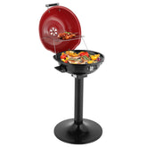 HAOYYE Electric BBQ Grill with Stand Portable Double Layer Grill for Indoor Outdoor Use 1600W Nonstick Removable Grill Plate Smokeless Electric Barbecue Cooker for Patio Balcony Kitchen Garden Parties Easy to Clean Red