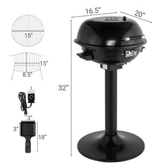 HAOYYE Electric BBQ Grill with Stand Portable 1600W Double Layer Smokeless Grill for Indoor Outdoor Use Nonstick Removable Grill Plate Adjustable Temperature Electric Barbecue Cooker for Patio Balcony Kitchen Garden Easy to Clean Black