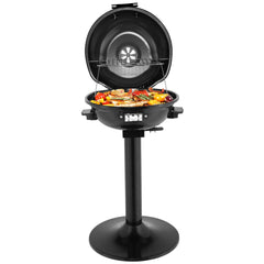 HAOYYE Electric BBQ Grill with Stand Portable 1600W Double Layer Smokeless Grill for Indoor Outdoor Use Nonstick Removable Grill Plate Adjustable Temperature Electric Barbecue Cooker for Patio Balcony Kitchen Garden Easy to Clean Black
