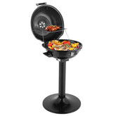 HAOYYE Electric BBQ Grill with Stand Portable 1600W Double Layer Smokeless Grill for Indoor Outdoor Use Nonstick Removable Grill Plate Adjustable Temperature Electric Barbecue Cooker for Patio Balcony Kitchen Garden Easy to Clean Black