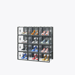 HAOYYE 12-Piece Large Black Shoe Box Set With Plastic Mesh Design, Stackable And Freely Combinable Storage Boxes For Shoes And Accessories, Durable And Breathable Organizer For Home, Closet, Dorm, And Office Use