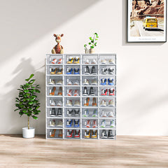 HAOYYE White Stackable Plastic Shoe Storage Boxes Set of 32 Small Size Freely Combinable Ventilated Mesh Shoe Organizer Containers for Closet Entryway Bedroom Office Foldable Design Space Saving Sneaker Flat Boot Storage Solution