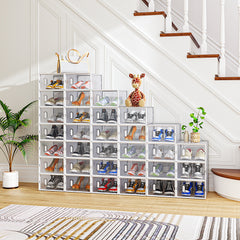 HAOYYE White Stackable Plastic Shoe Storage Boxes Set of 32 Small Size Freely Combinable Ventilated Mesh Shoe Organizer Containers for Closet Entryway Bedroom Office Foldable Design Space Saving Sneaker Flat Boot Storage Solution