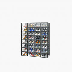 HAOYYE Black Stackable Plastic Shoe Storage Boxes Set of 32 Small Size Freely Combinable Ventilated Mesh Shoe Organizer Containers for Closet Entryway Bedroom Office Space Saving Foldable Design for Sneakers Heels Flats Boots