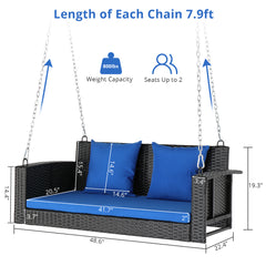 HAOYYE Rattan Swing Chair Outdoor Hanging Bench with Cushion and Pillows PE Wicker Patio Loveseat without Frame Heavy Duty Design with Chains and Locks for Porch Garden Balcony Relaxation