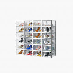 HAOYYE White Small Shoe Storage Box Set 24 Pieces Plastic Mesh Stackable Design Organizer for Shoes Closet Home Storage Solution Durable and Space-Saving Easy to Clean and Stack