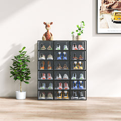 HAOYYE Black 18-Piece Shoe Storage Box Set With Plastic Mesh Design, Stackable and Space-Saving Organizers for Shoes, Accessories, and More, Durable and Breathable Storage Solution for Home, Dorm, or Closet
