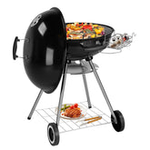 HAOYYE Portable Charcoal Grill with Wheels and Storage Shelf, Porcelain-Enamel Lid, Built-in Thermometer and Ash Catcher, Kettle BBQ Grill for Outdoor Backyard Camping Party Picnic Cooking