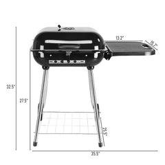 HAOYYE Portable Charcoal Grill with Wheels 28 Inch BBQ Smoker for Outdoor Cooking Adjustable Vents and Foldable Side Shelf Large Charcoal Barbecue Grill for Backyard Patio Camping Tailgate Picnic Party Durable Steel Grill with Lid Thermometer