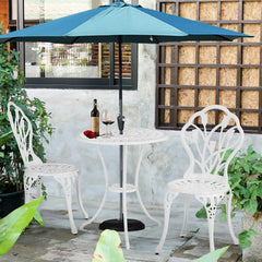 Haoyye 3-Piece Patio Bistro Set, Rust-Resistant Cast Aluminum Outdoor Table and Chairs with Tulip Design and Umbrella Hole, Durable Garden Furniture for Backyard, Balcony, Poolside, and Terrace