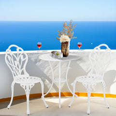 Haoyye 3-Piece Patio Bistro Set, Rust-Resistant Cast Aluminum Outdoor Table and Chairs with Tulip Design and Umbrella Hole, Durable Garden Furniture for Backyard, Balcony, Poolside, and Terrace