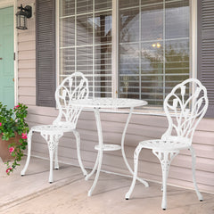 Haoyye 3-Piece Patio Bistro Set, Rust-Resistant Cast Aluminum Outdoor Table and Chairs with Tulip Design and Umbrella Hole, Durable Garden Furniture for Backyard, Balcony, Poolside, and Terrace