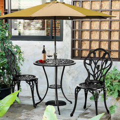 Haoyye 3-Piece Patio Bistro Set, Cast Aluminum Outdoor Bistro Table and Chairs, Tulip Design with Umbrella Hole, Rust-Resistant Furniture for Backyard, Garden, Balcony, Porch, Deck