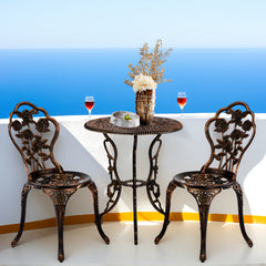 Haoyye 3-Piece Outdoor Bistro Set, All-Weather Cast Aluminum Patio Table And Chairs, Rust-Resistant Garden Furniture For Backyard, Porch, Or Balcony, Rose Design, Durable And Lightweight Outdoor Dining Set