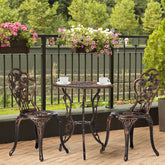 Haoyye 3-Piece Outdoor Bistro Set, All-Weather Cast Aluminum Patio Table And Chairs, Rust-Resistant Garden Furniture For Backyard, Porch, Or Balcony, Rose Design, Durable And Lightweight Outdoor Dining Set