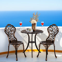 Haoyye Outdoor Patio Bistro Set – Cast Aluminum Weather-Resistant Table & Chairs, Rustproof Finish, Antique Pattern, Comfortable Seating with Anti-Slip Pads, Perfect for Garden, Porch, Deck, or Backyard Lounge Spaces