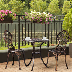 Haoyye Outdoor Patio Bistro Set – Cast Aluminum Weather-Resistant Table & Chairs, Rustproof Finish, Antique Pattern, Comfortable Seating with Anti-Slip Pads, Perfect for Garden, Porch, Deck, or Backyard Lounge Spaces