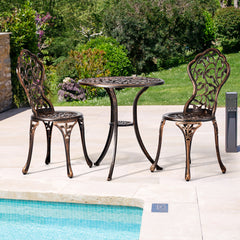 Haoyye Outdoor Patio Bistro Set – Cast Aluminum Weather-Resistant Table & Chairs, Rustproof Finish, Antique Pattern, Comfortable Seating with Anti-Slip Pads, Perfect for Garden, Porch, Deck, or Backyard Lounge Spaces