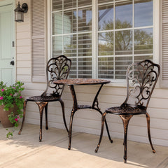 HAOYYE 3 PCS Outdoor Bistro Set, All-Weather Cast Aluminum Patio Table Set with Butterfly Design, Durable and Elegant Bistro Chairs for Backyard, Garden, or Balcony, Perfect for Outdoor Dining and Relaxation