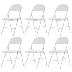 HAOYYE 6PCS White Foldable Chairs Iron Frame with PVC Padded Seat and Backrest, Lightweight and Stackable for Dining Room, Event, Conference, Reception, Exhibition