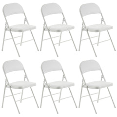 HAOYYE 6PCS White Foldable Chairs Iron Frame with PVC Padded Seat and Backrest, Lightweight and Stackable for Dining Room, Event, Conference, Reception, Exhibition