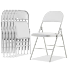 HAOYYE 6PCS White Foldable Chairs Iron Frame with PVC Padded Seat and Backrest, Lightweight and Stackable for Dining Room, Event, Conference, Reception, Exhibition