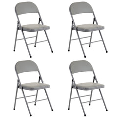 HAOYYE 4pcs Elegant Foldable Dining Chairs with Padded PVC Seat and Backrest for Home Office Conference Exhibition Portable Stackable Iron Frame Gray